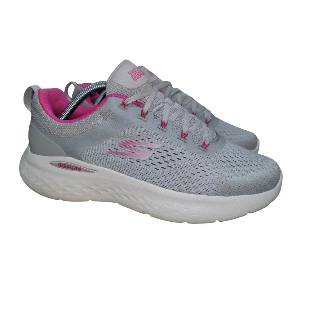 Skechers Go Run Lite Women's Grey Pink Athleisure Running Shoe 129423 Sz 10 M